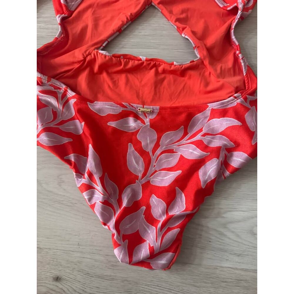 PatBo Women’s Medium Red Floral Cutout Long Sleeve One Piece Swimsuit - Picture 8 of 10